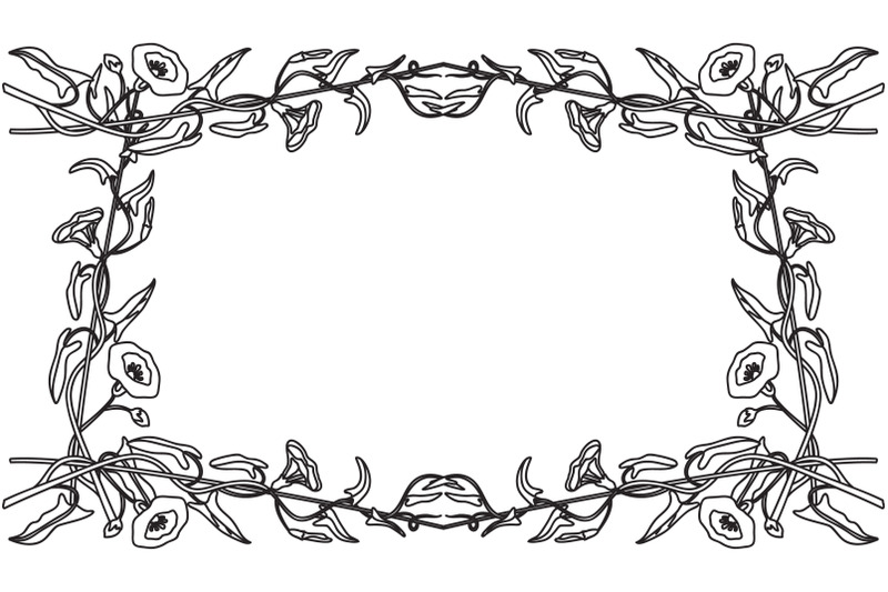 line-art-botanical-floral-frame-isolated-on-white-background-vector