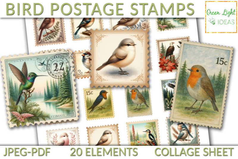 vintage-junk-journal-bird-postage-stamps-ephemera-birds-collage-sheet