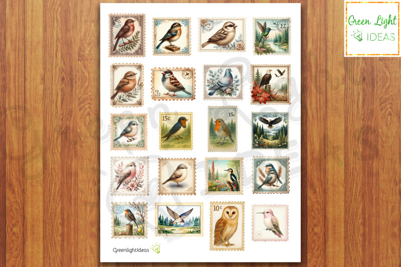 vintage-junk-journal-bird-postage-stamps-ephemera-birds-collage-sheet