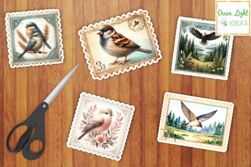 vintage-junk-journal-bird-postage-stamps-ephemera-birds-collage-sheet