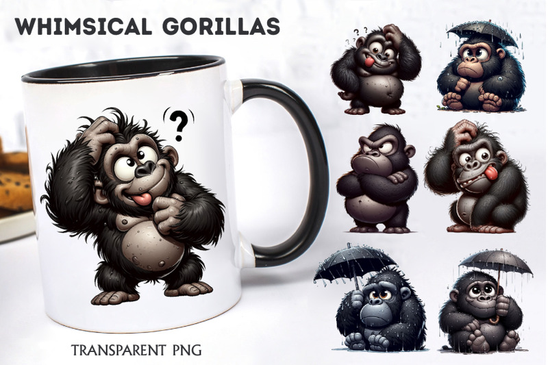whimsical-cartoon-gorillas-t-shirt-png
