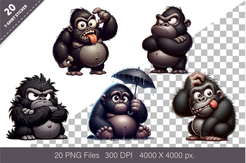 whimsical-cartoon-gorillas-t-shirt-png