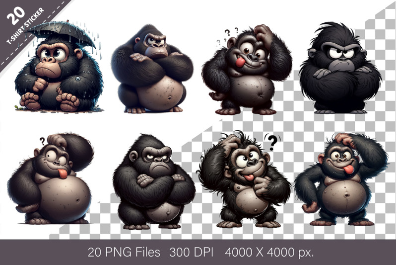 whimsical-cartoon-gorillas-t-shirt-png
