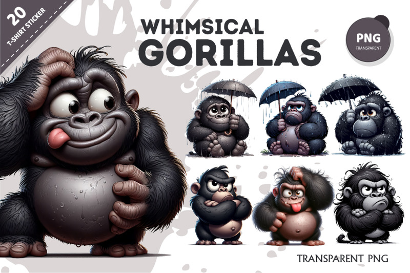 whimsical-cartoon-gorillas-t-shirt-png