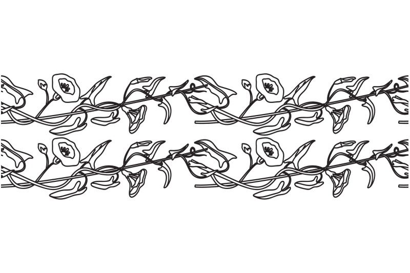 line-art-botanical-floral-horizontal-seamless-border-isolated-on-white