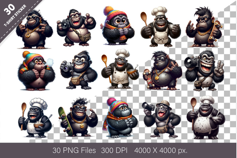 whimsical-cartoon-gorillas-02-t-shirt-png