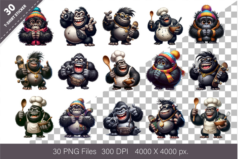 whimsical-cartoon-gorillas-02-t-shirt-png