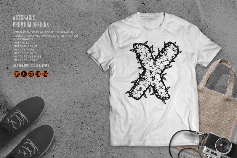 abstract-thorned-x-letter-outline-monochrome-style