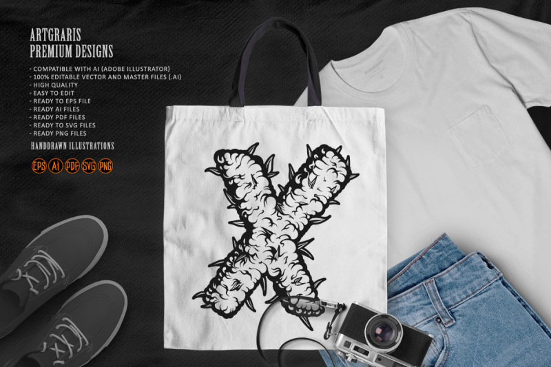 abstract-thorned-x-letter-outline-monochrome-style