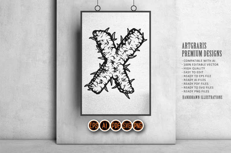 abstract-thorned-x-letter-outline-monochrome-style