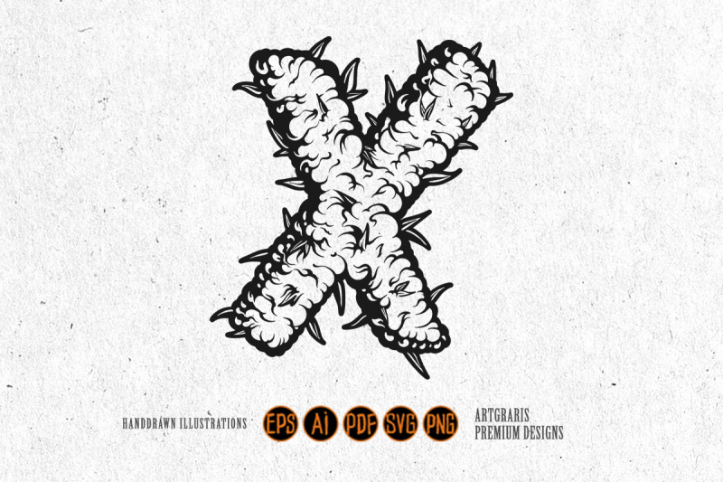 abstract-thorned-x-letter-outline-monochrome-style