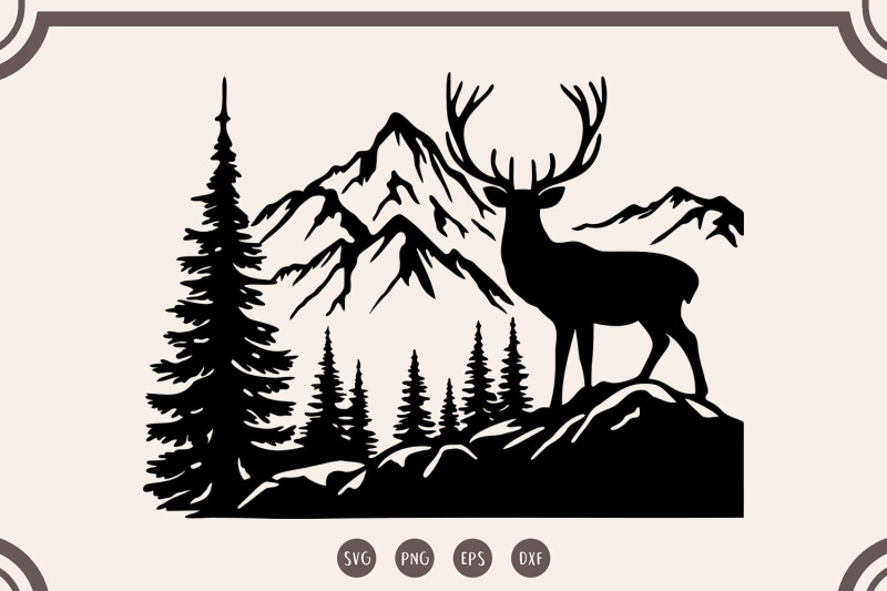deer-in-the-forest-svg-deer-clipart-forest-silhouette-svg