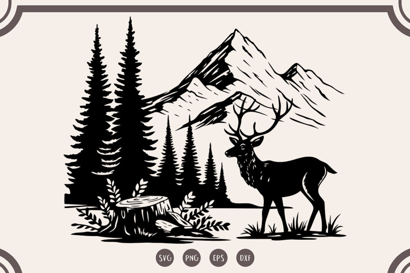 deer-in-the-forest-svg-deer-clipart-forest-silhouette-svg