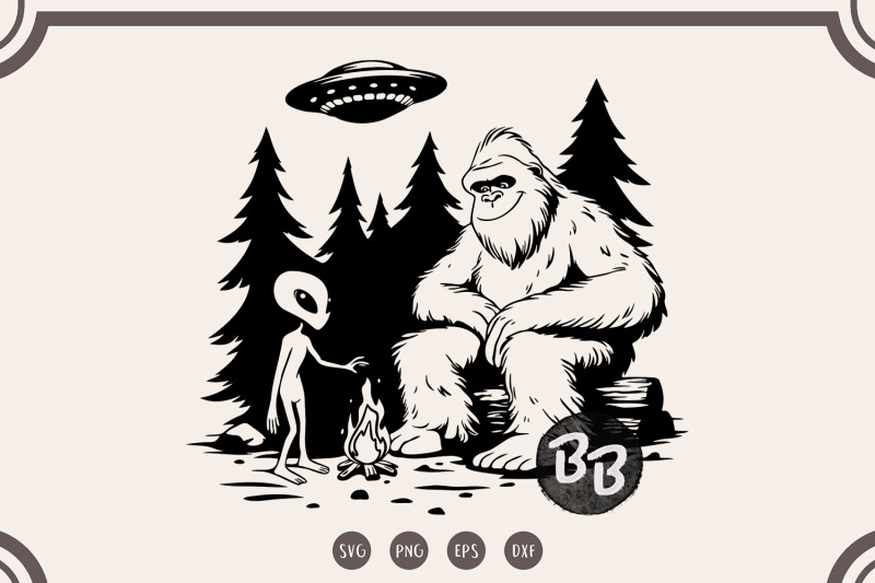 bigfoot-alien-campfire-svg-bigfoot-and-alien-friendship