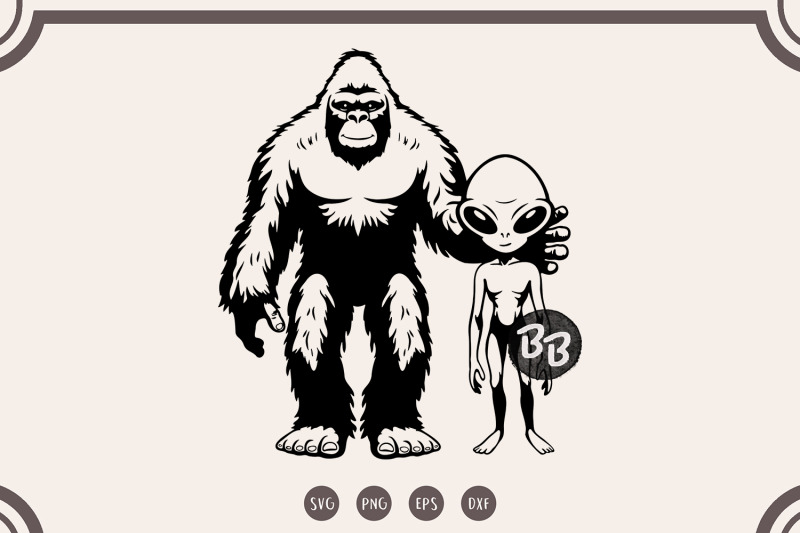 bigfoot-and-alien-svg-bigfoot-alien-vector-silhouette
