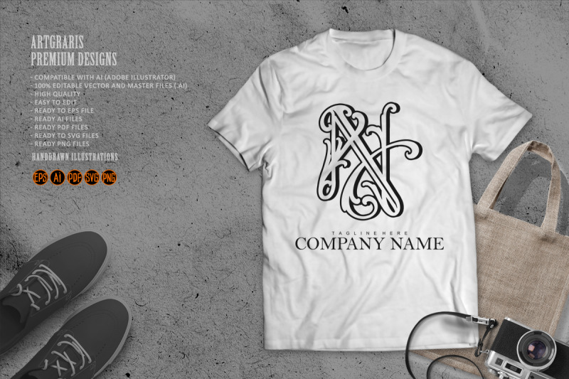 vintage-n-initials-outline-for-company-logo-monochrome