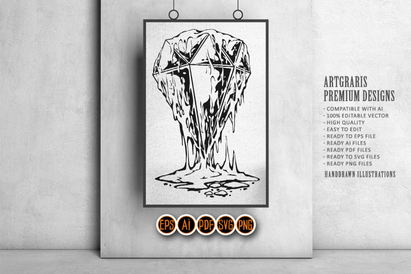 shiny-diamond-with-lava-drips-outline-monochrome