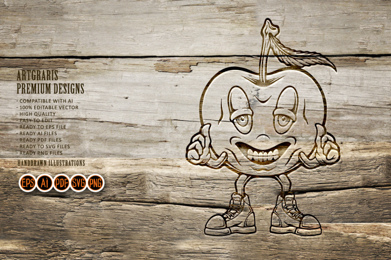 cheerful-apple-strain-giving-thumbs-up-outline-illustrations