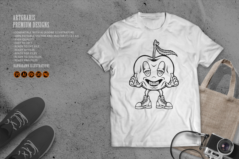 cheerful-apple-strain-giving-thumbs-up-outline-illustrations