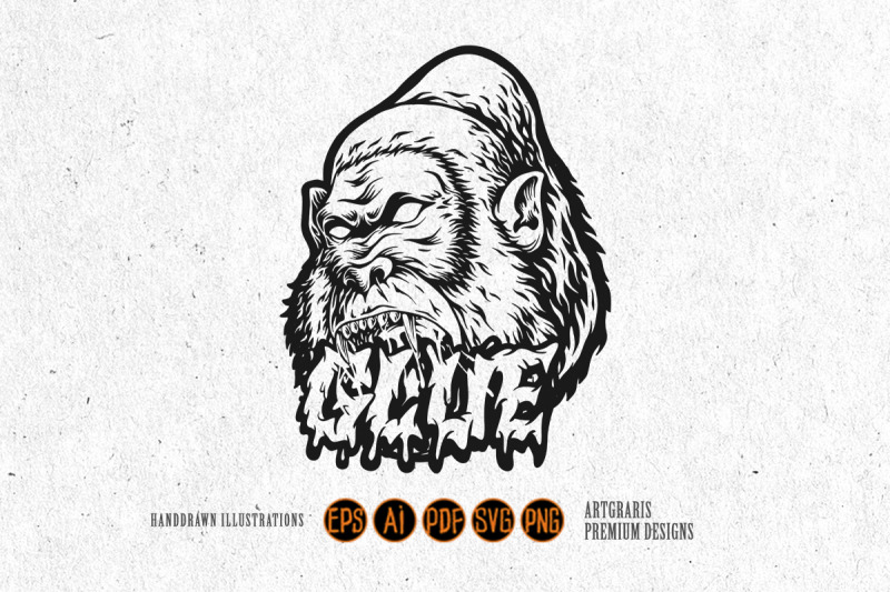 outline-of-angry-gorilla-and-melting-lettering-monochrome