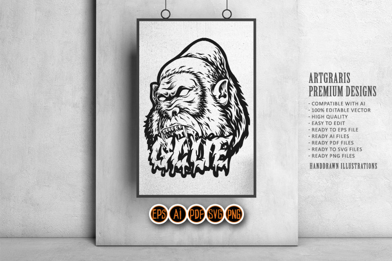 outline-of-angry-gorilla-and-melting-lettering-monochrome