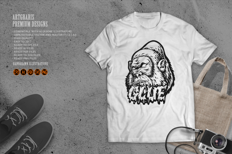 outline-of-angry-gorilla-and-melting-lettering-monochrome