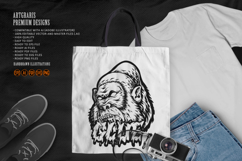 outline-of-angry-gorilla-and-melting-lettering-monochrome