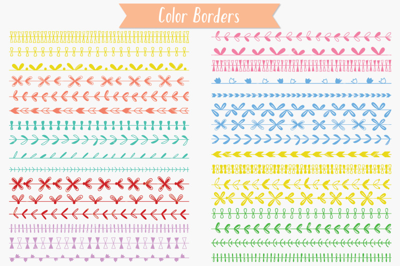 colored-seamless-borders-hand-drawn-text-divider-illustrator-brushes