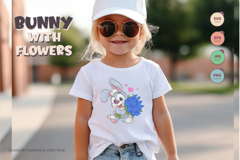 cute-bunny-with-flowers-t-shirt-png-svg