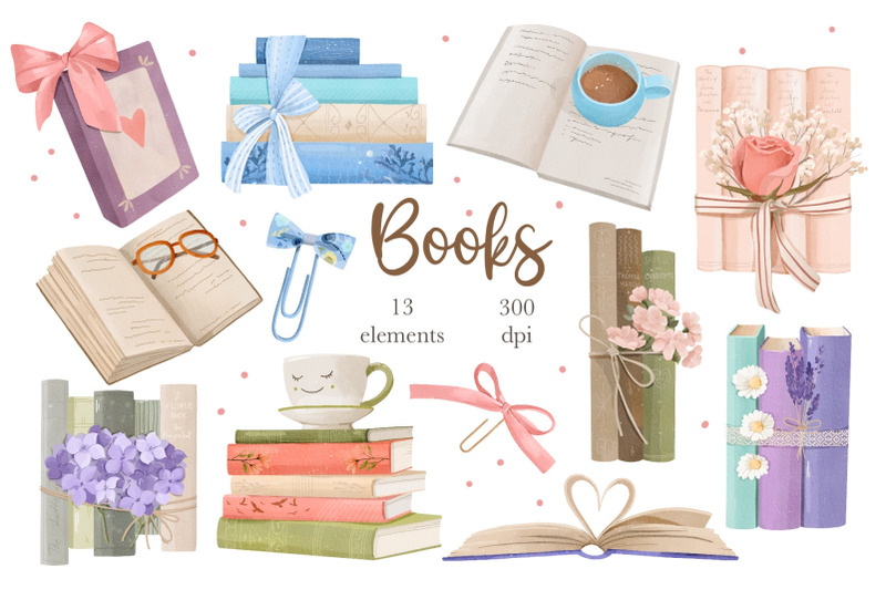 watercolor-cute-books-clipart-floral-book-png-book-lover