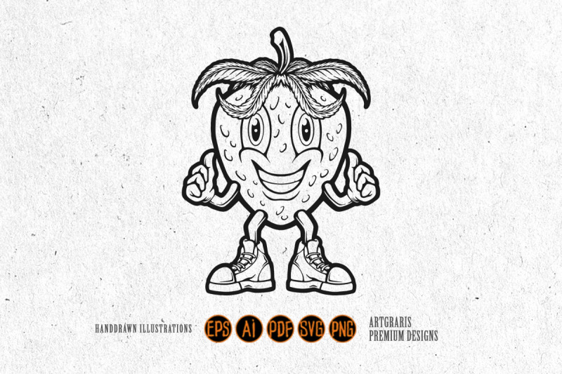 cheerful-strawberry-with-thumbs-up-outline-monochrome