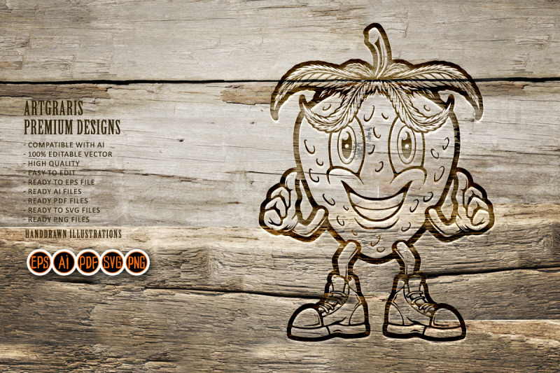 cheerful-strawberry-with-thumbs-up-outline-monochrome