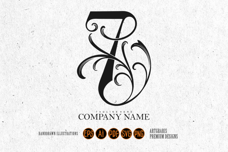 vintage-floral-7-initial-outline-monochrome-design