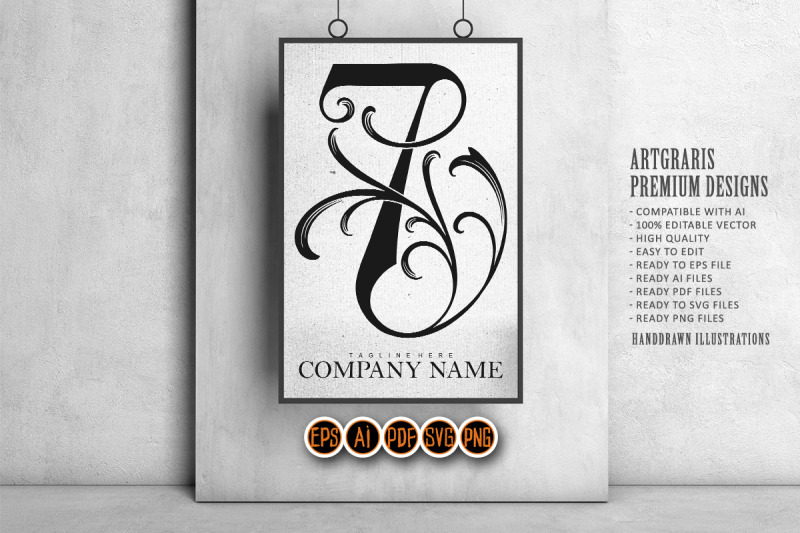 vintage-floral-7-initial-outline-monochrome-design
