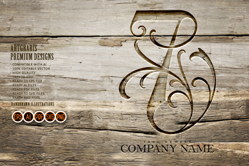 vintage-floral-7-initial-outline-monochrome-design