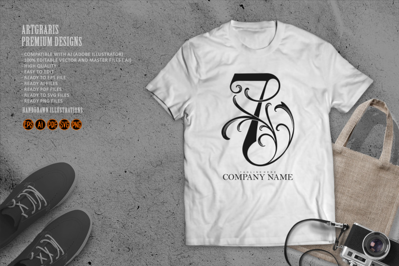 vintage-floral-7-initial-outline-monochrome-design