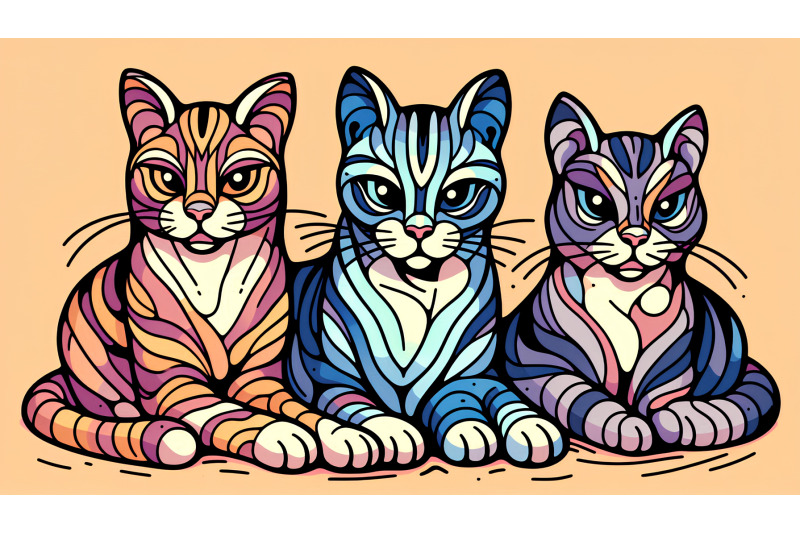 abstract-feline-trio-with-bold-hues