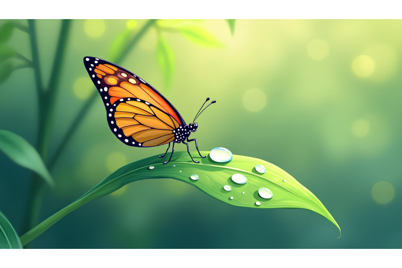 butterfly-on-a-dewdrop-kissed-leaf-nature-realism