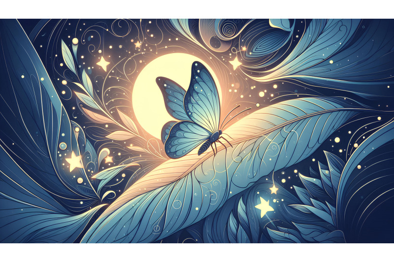 butterfly-on-a-dreamlike-glowing-leaf-ethereal-nature-art