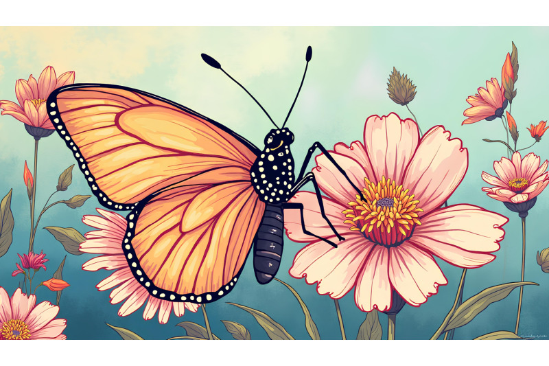 butterfly-on-a-vibrant-flower-art-nouveau