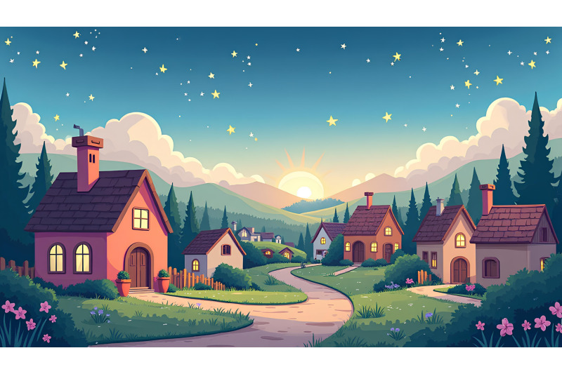cartoon-dreamy-village-with-stars