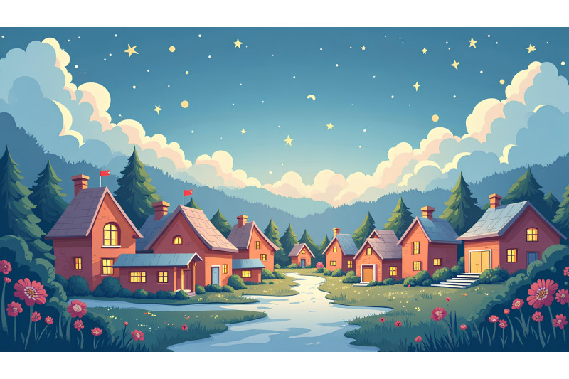 cartoon-dreamy-village-with-stars