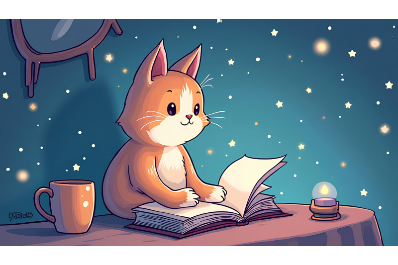 cat-celestial-reader-digital-painting