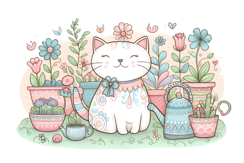 cat-whimsical-garden-pastels