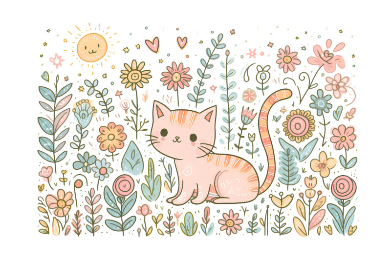 cat-whimsical-garden-pastels