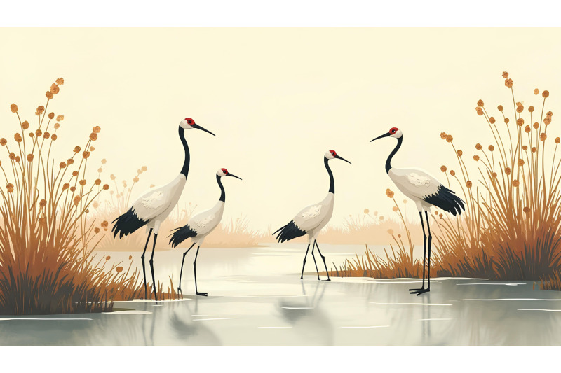 cranes-among-whispering-reeds-zen-ink
