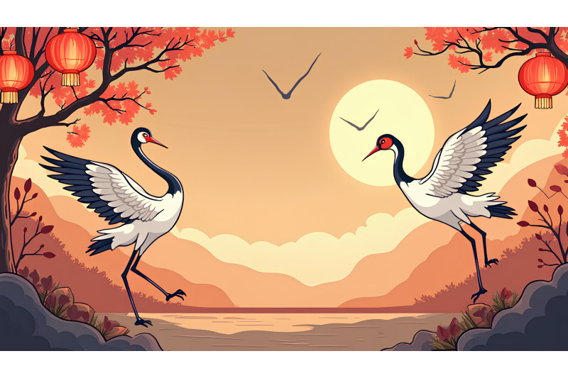 cranes-dancing-under-lanterns-lunar-festival-art