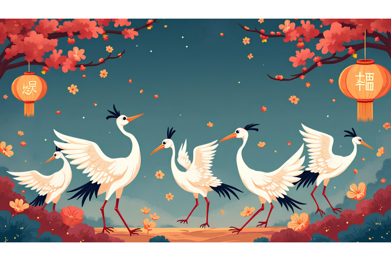 cranes-dancing-under-lanterns-lunar-festival-art