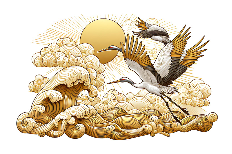cranes-flying-over-golden-waves-gilded-art
