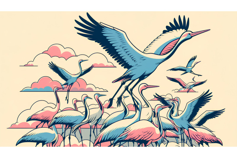 cranes-in-a-bold-color-palette-pop-art